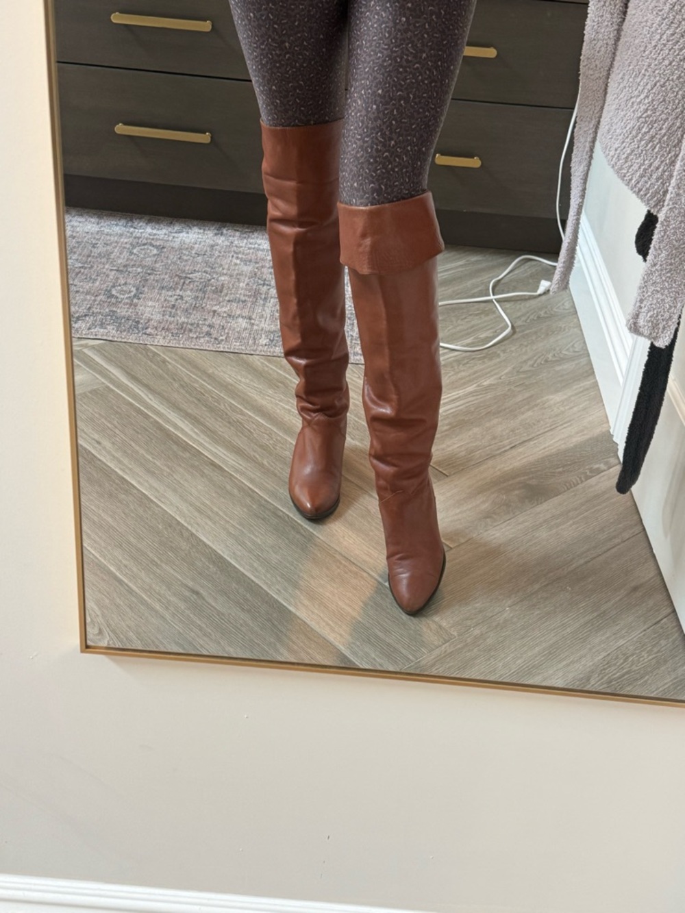 Tommy Hilfiger Brown Leather Tall Boots Low Heel Size